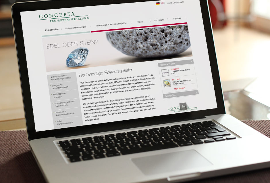 kommunikationsdesign fuer concepta projektentwicklung webdesign