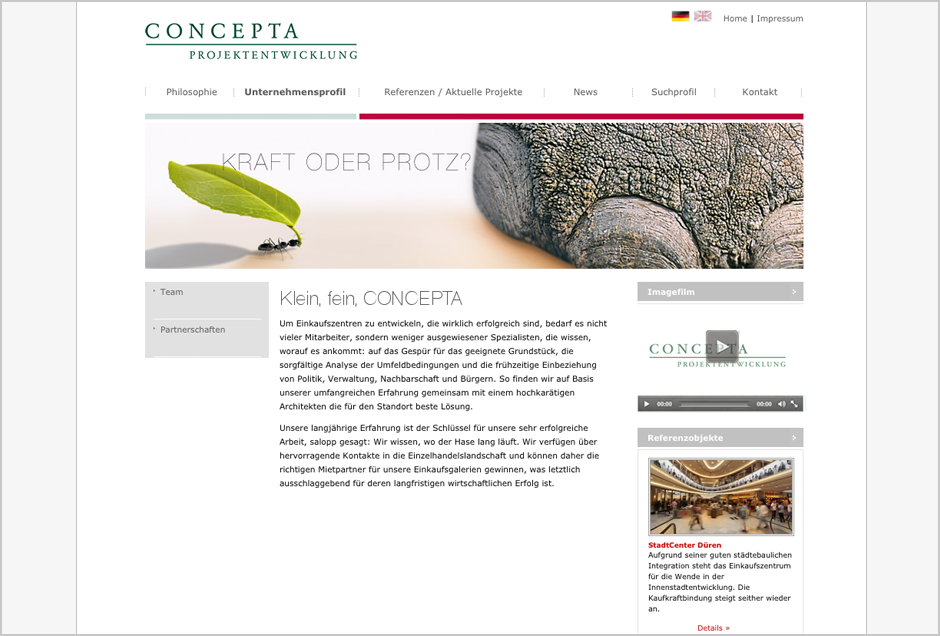 mediendesign fuer concepta projektentwicklung webdesign