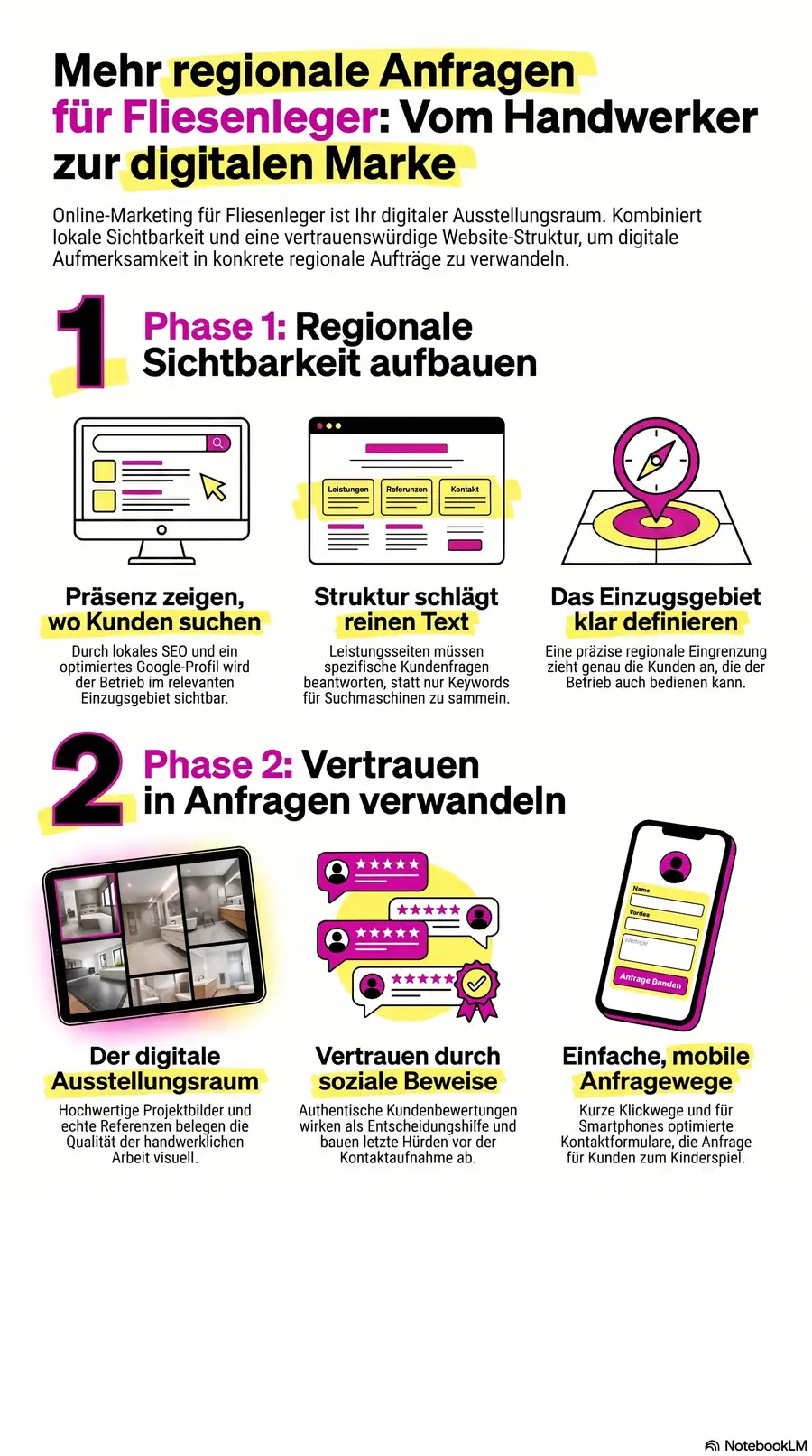 NotebookLM-Infografik zu Online-Marketing für Fliesenleger: Mehr regionale Anfragen gewinnen