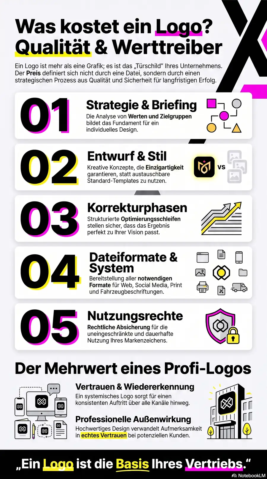 NotebookLM-Infografik zu Was kostet ein Logo?