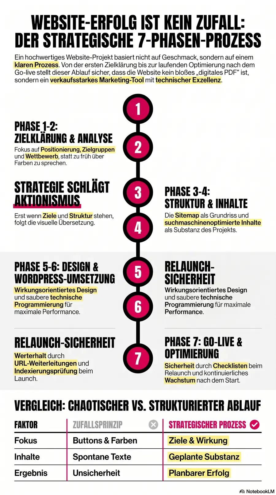 NotebookLM-Infografik zu Wie läuft ein Website-Projekt ab?