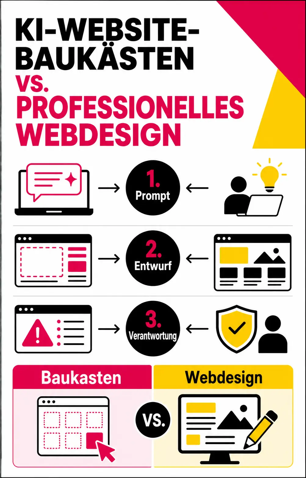 Infografik: KI-Website-Baukasten und professionelles Webdesign im Vergleich